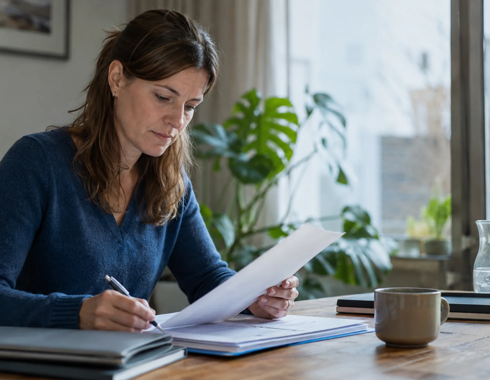 Een zorgprofessional bestudeert zorgvuldig een dossier